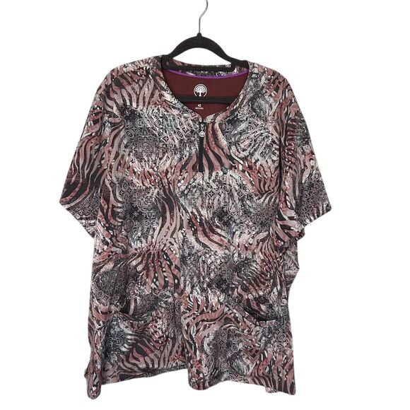 Healing Hands Tops - Healing Hands Women's 4X Abstract Print Scrub Top Multicolor Short Sleeve